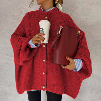Women’s Oversized Button-Front Cardigan with Drop Shoulders