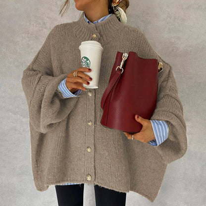 Women’s Oversized Button-Front Cardigan with Drop Shoulders