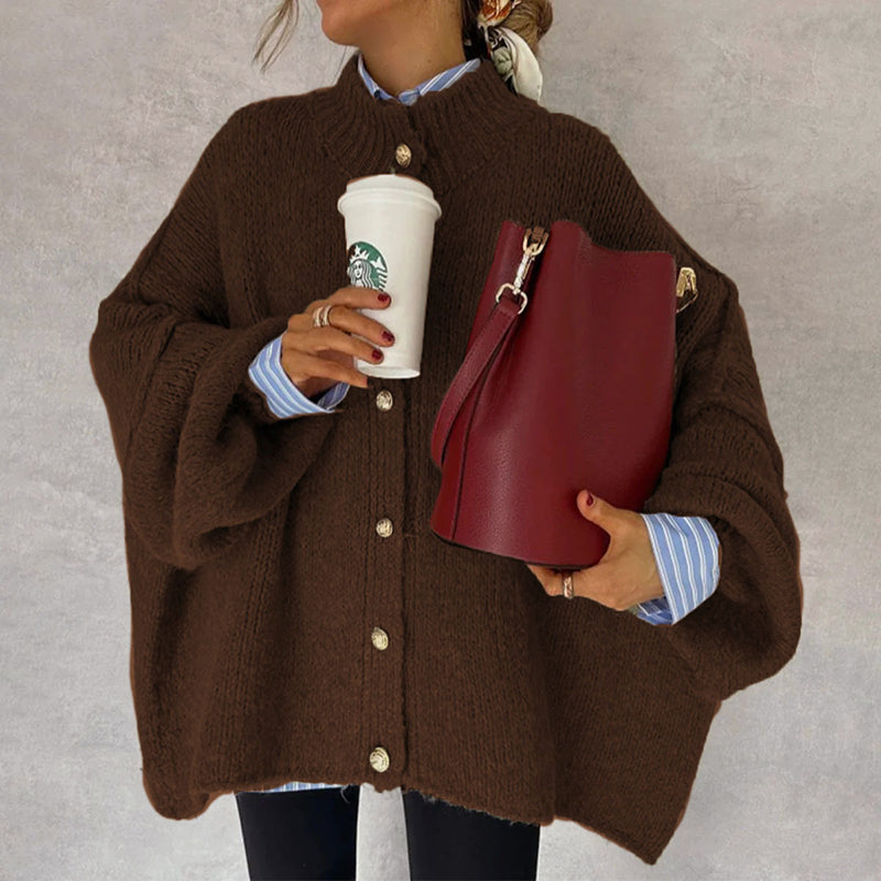 Women’s Oversized Button-Front Cardigan with Drop Shoulders