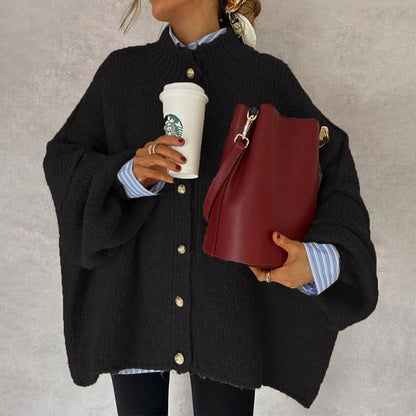Women’s Oversized Button-Front Cardigan with Drop Shoulders