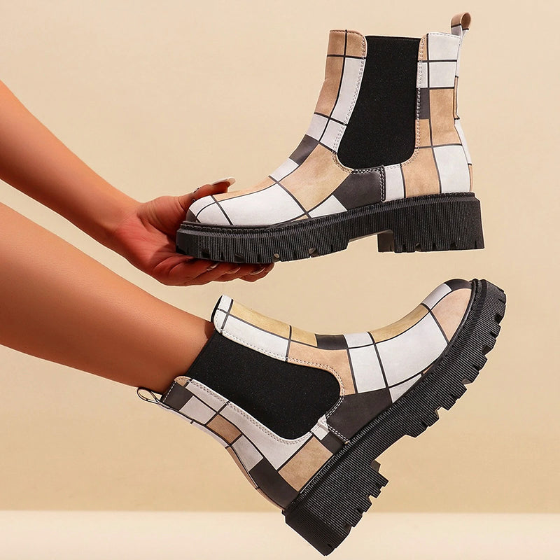 Women’s Patterned Chelsea Boots with Chunky Sole