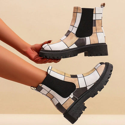 Women’s Patterned Chelsea Boots with Chunky Sole