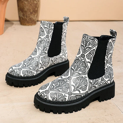 Women’s Patterned Chelsea Boots with Chunky Sole