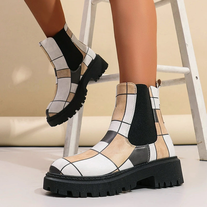 Women’s Patterned Chelsea Boots with Chunky Sole