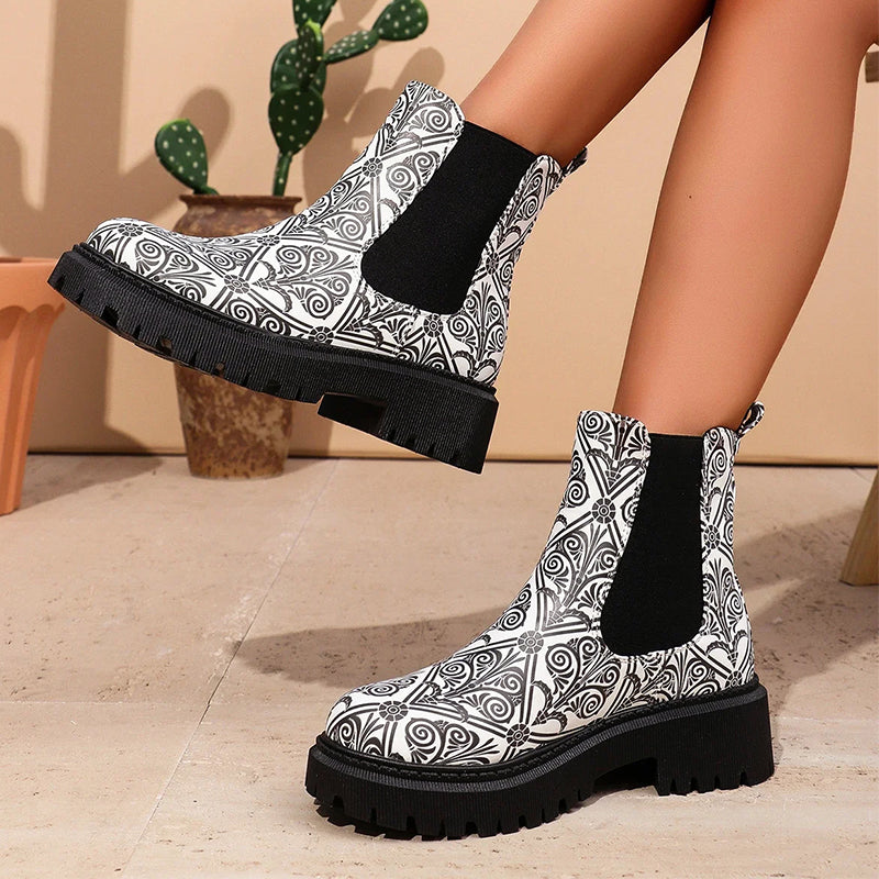 Women’s Patterned Chelsea Boots with Chunky Sole