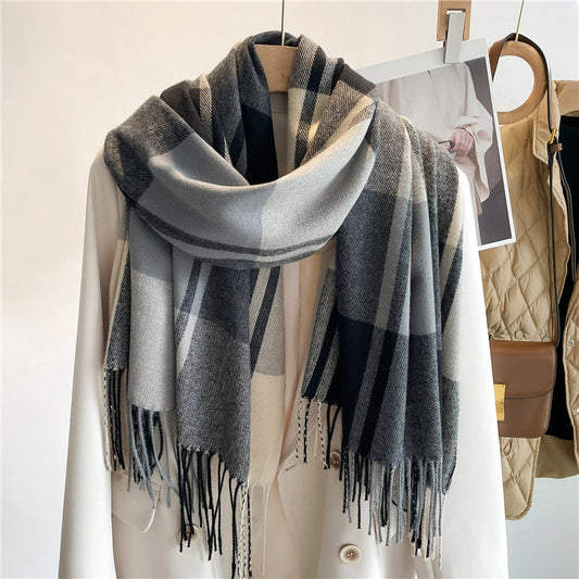 Women’s Plaid Knit Scarf with Cashmere-Like Texture