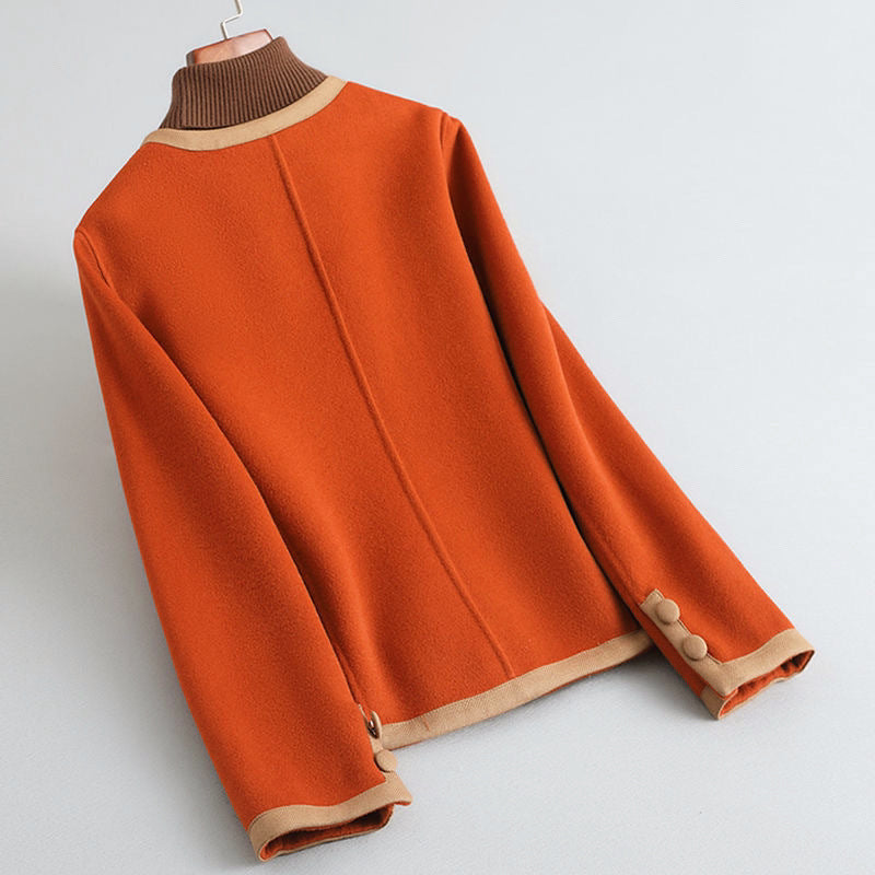 Women’s Round-Neck Short Coat with Contrast Trim