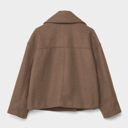 Women’s Short Double-Breasted Coat with Wide Lapel Collar