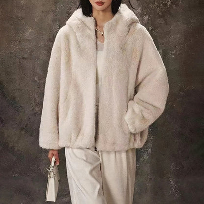 Women’s Short Faux Fur Jacket with Hood