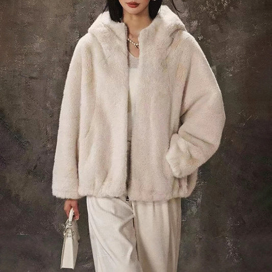 Women’s Short Faux Fur Jacket with Hood