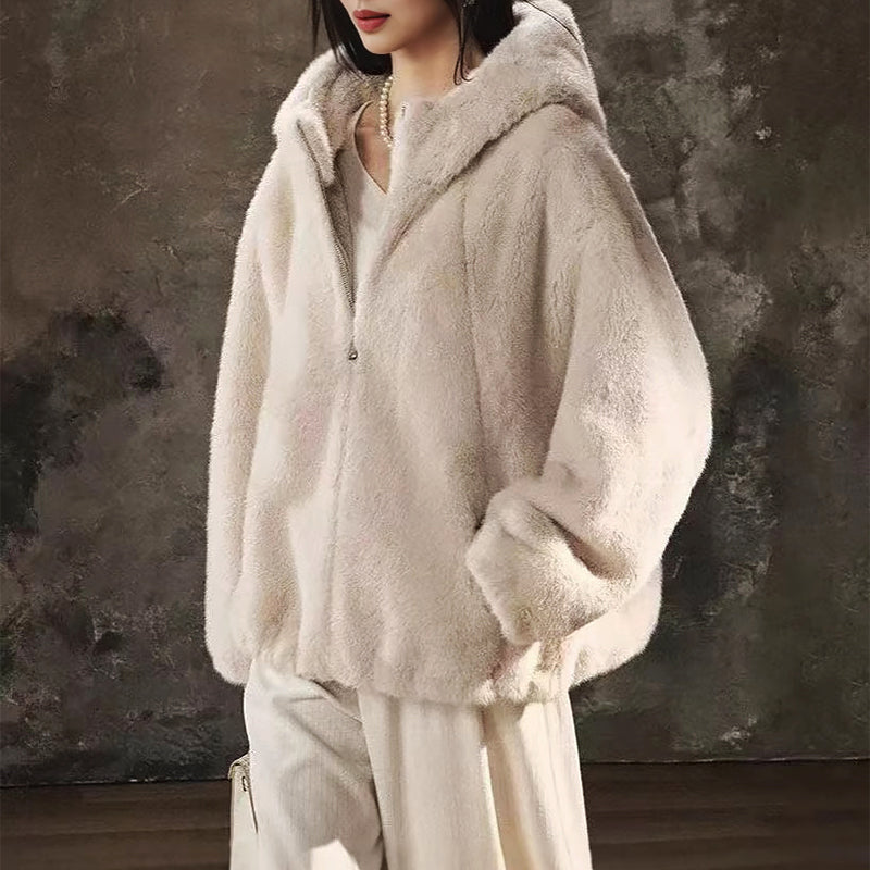 Women’s Short Faux Fur Jacket with Hood