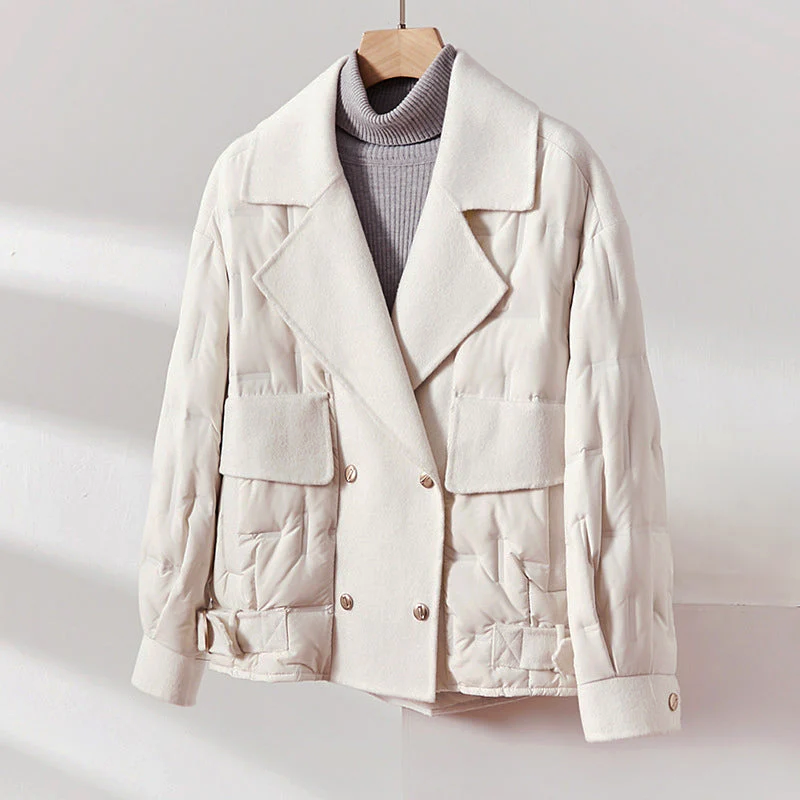 Women’s Short Wool Down Jacket with Quilted Design