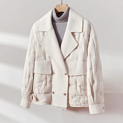 Women’s Short Wool Down Jacket with Quilted Design