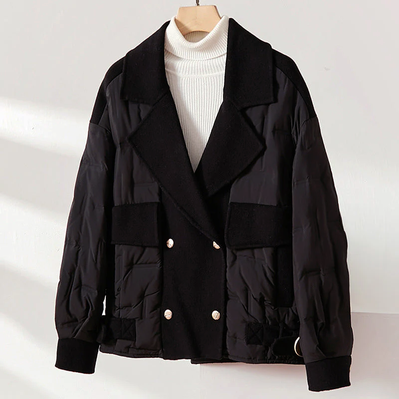 Women’s Short Wool Down Jacket with Quilted Design