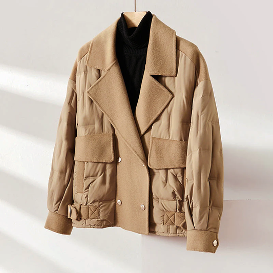 Women’s Short Wool Down Jacket with Quilted Design