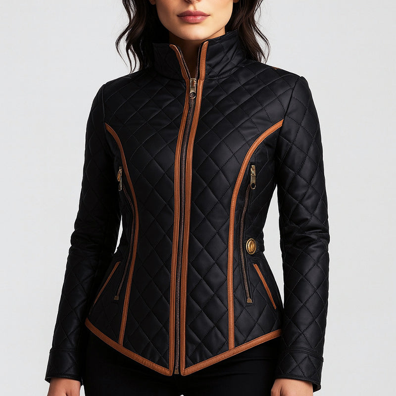 Women’s Slim-Fit Quilted Jacket with Contrast Trim