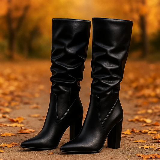 Women’s Slouch Leather Boots with Block Heel