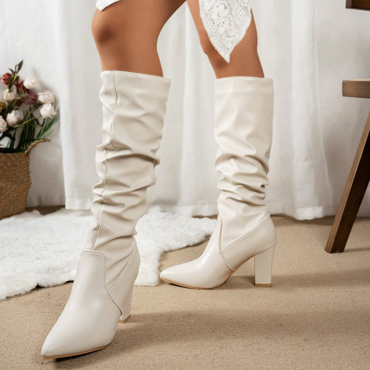 Women’s Slouch Leather Boots with Block Heel
