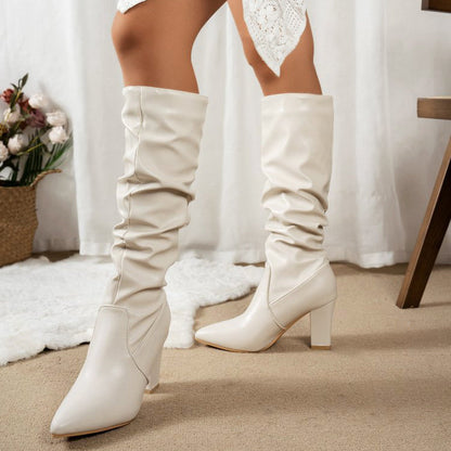 Women’s Slouch Leather Boots with Block Heel