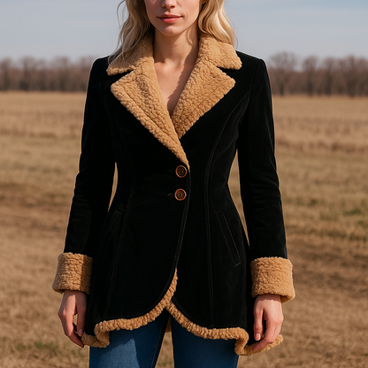 Women’s Tailored Suede Coat with Fur Collar and Cuffs