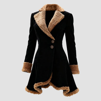 Women’s Tailored Suede Coat with Fur Collar and Cuffs