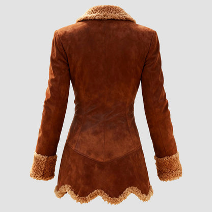 Women’s Tailored Suede Coat with Fur Collar and Cuffs
