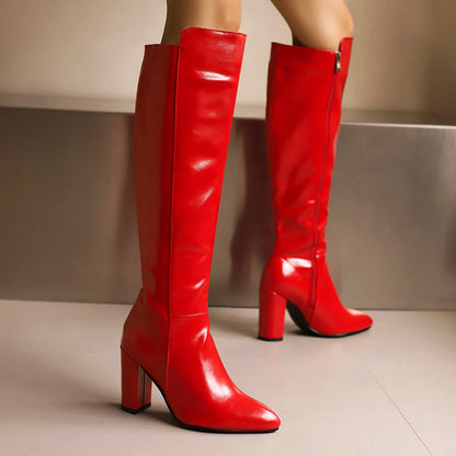 Women’s Tall Leather Boots with Block Heel