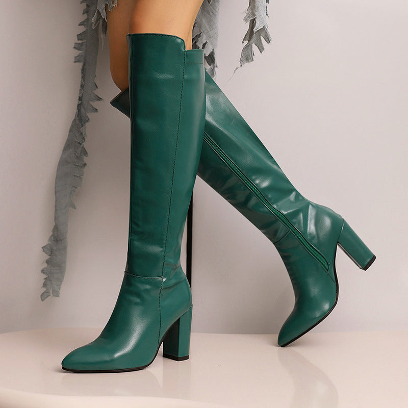Women’s Tall Leather Boots with Block Heel