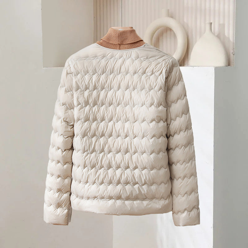 Women’s Thin Down Jacket with Adjustable Collar and Snap Buttons