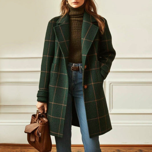 Women’s Trench-Style Coat with Check Pattern
