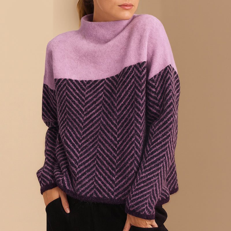 Women’s Two-Tone Chevron High-Neck Sweater