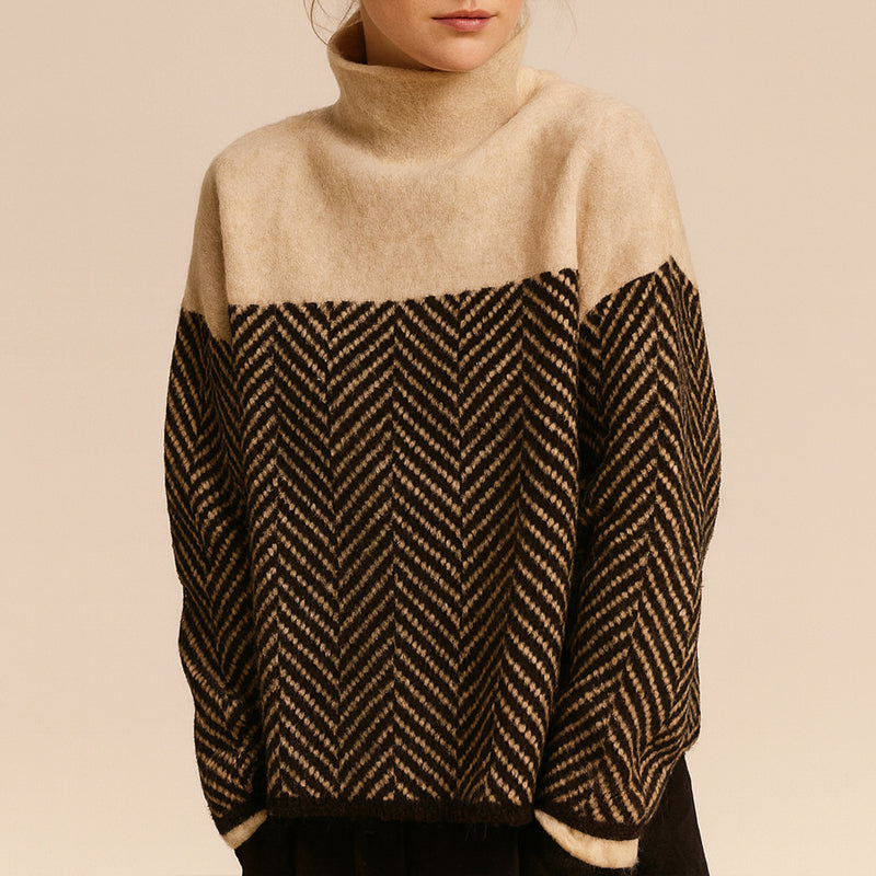 Women’s Two-Tone Chevron High-Neck Sweater