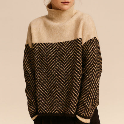 Women’s Two-Tone Chevron High-Neck Sweater