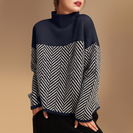 Women’s Two-Tone Chevron High-Neck Sweater