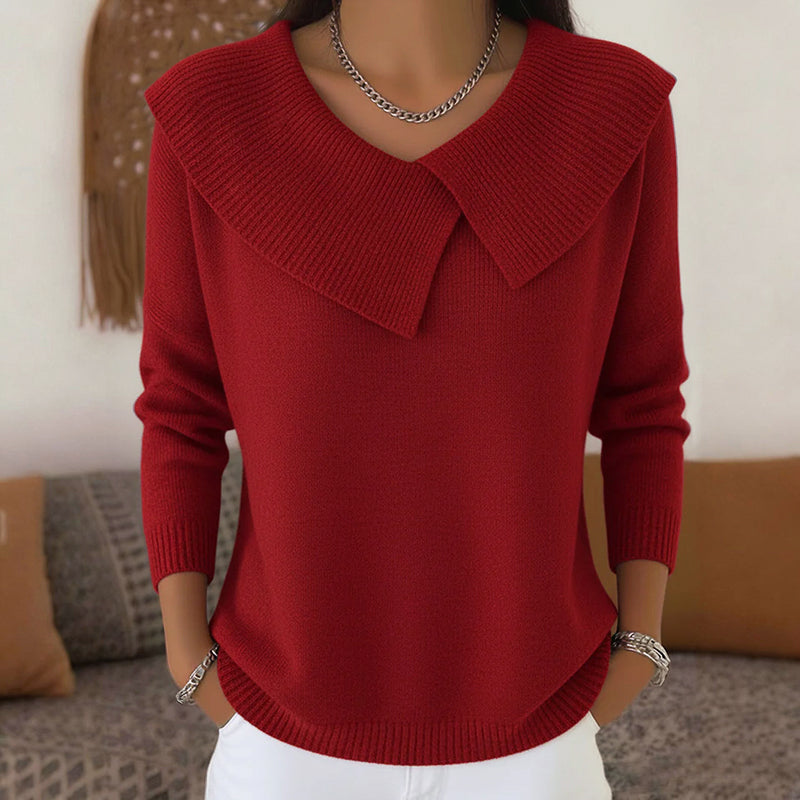 Women’s Knit Sweater with Folded Wide Collar