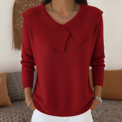 Women’s Knit Sweater with Folded Wide Collar
