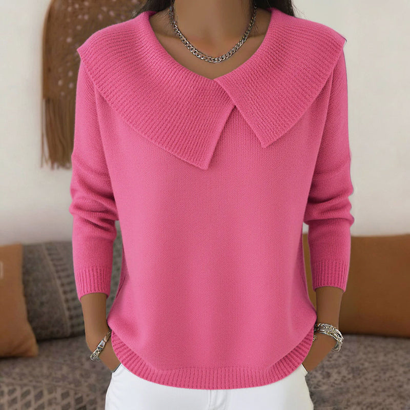 Women’s Knit Sweater with Folded Wide Collar