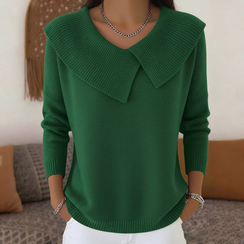 Women’s Knit Sweater with Folded Wide Collar