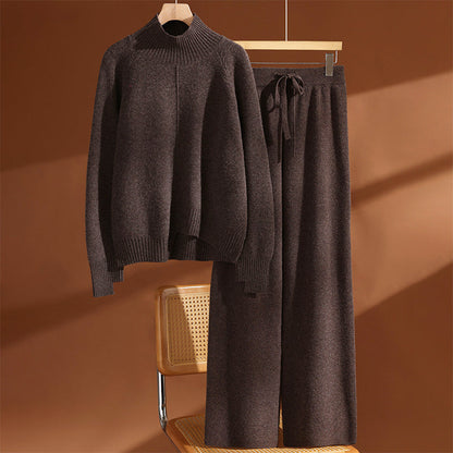 Women’s Wool Knit Set with Sweater and Wide-Leg Pants