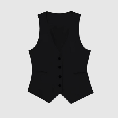 Women Cotton Linen Waistcoat Black