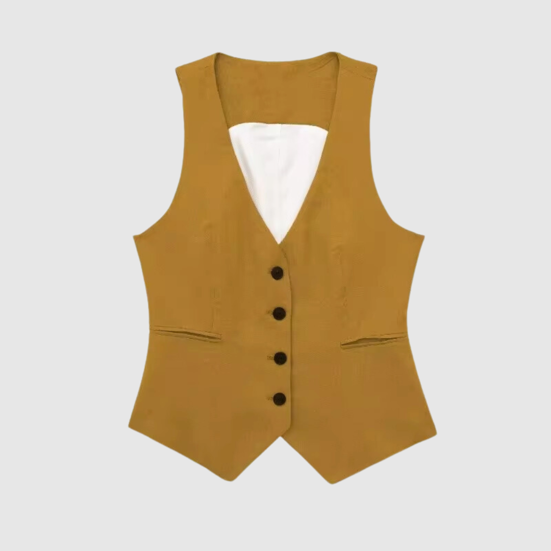 Women Cotton Linen Waistcoat Khaki