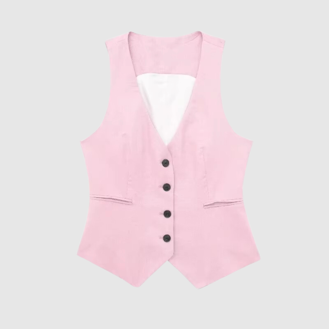 Women Cotton Linen Waistcoat Light Pink