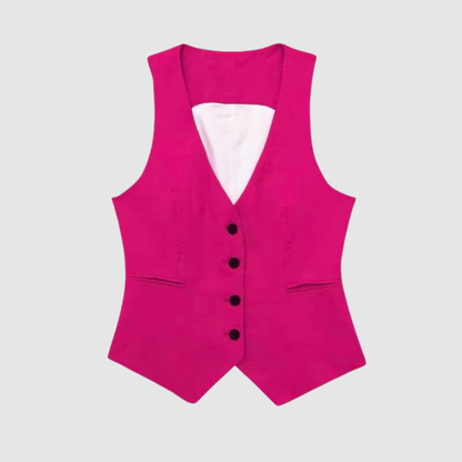 Women Cotton Linen Waistcoat Pink