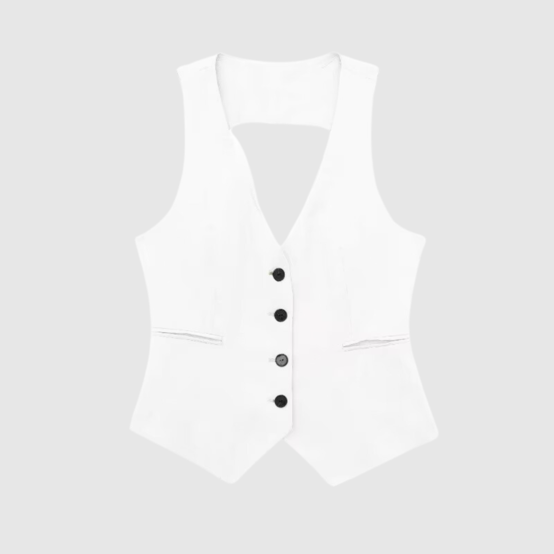 Women Cotton Linen Waistcoat White