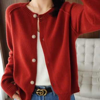Women’s Fine-Knit Cardigan with Crew Neck