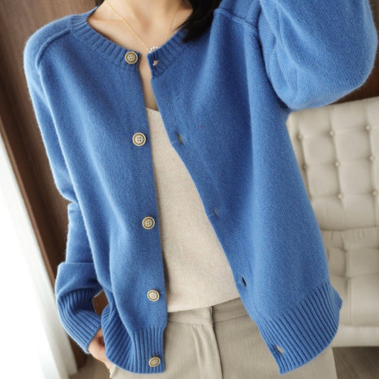 Women’s Fine-Knit Cardigan with Crew Neck