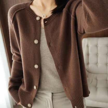 Women’s Fine-Knit Cardigan with Crew Neck