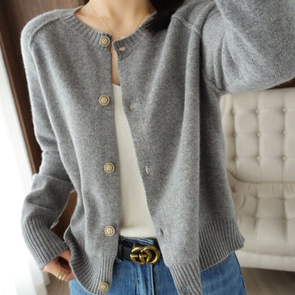 Women’s Fine-Knit Cardigan with Crew Neck
