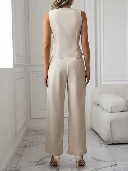 Stylish One-Piece Pantsuits Set - Single Breasted Vest, Flare Leg Pants, Elegant Outfit for Women - Comfortable, Versatile, and Chic Clothing for Daily Wear and Special Occasions