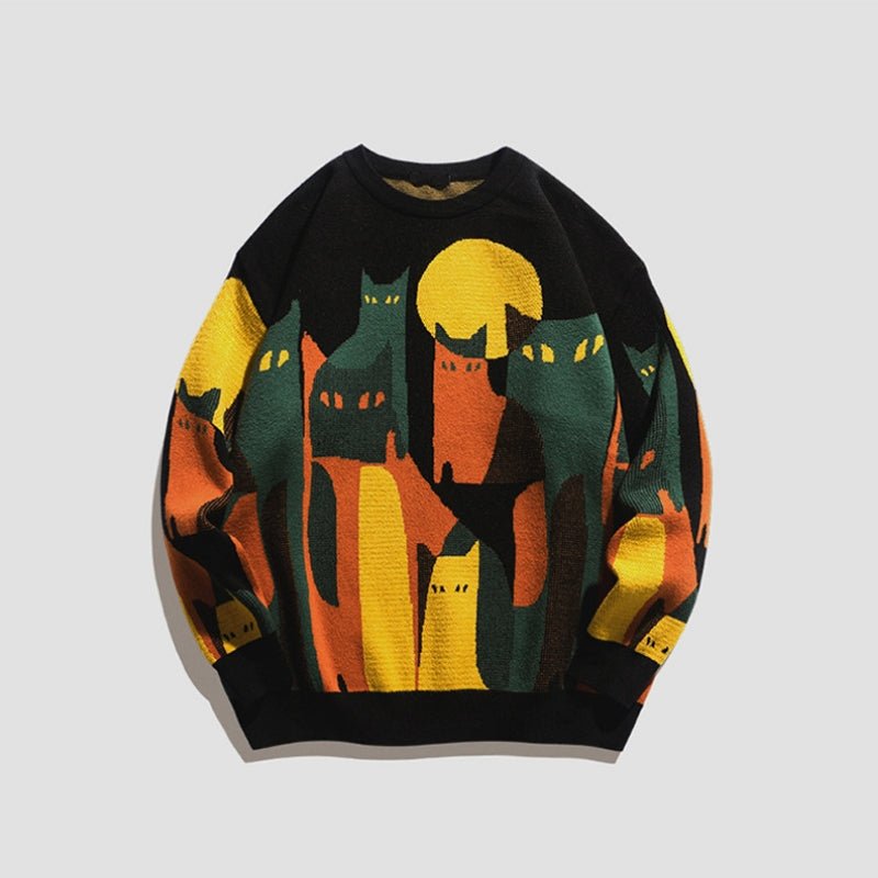 Vintage Cartoon Cat Print Sweater - Infinityloyal